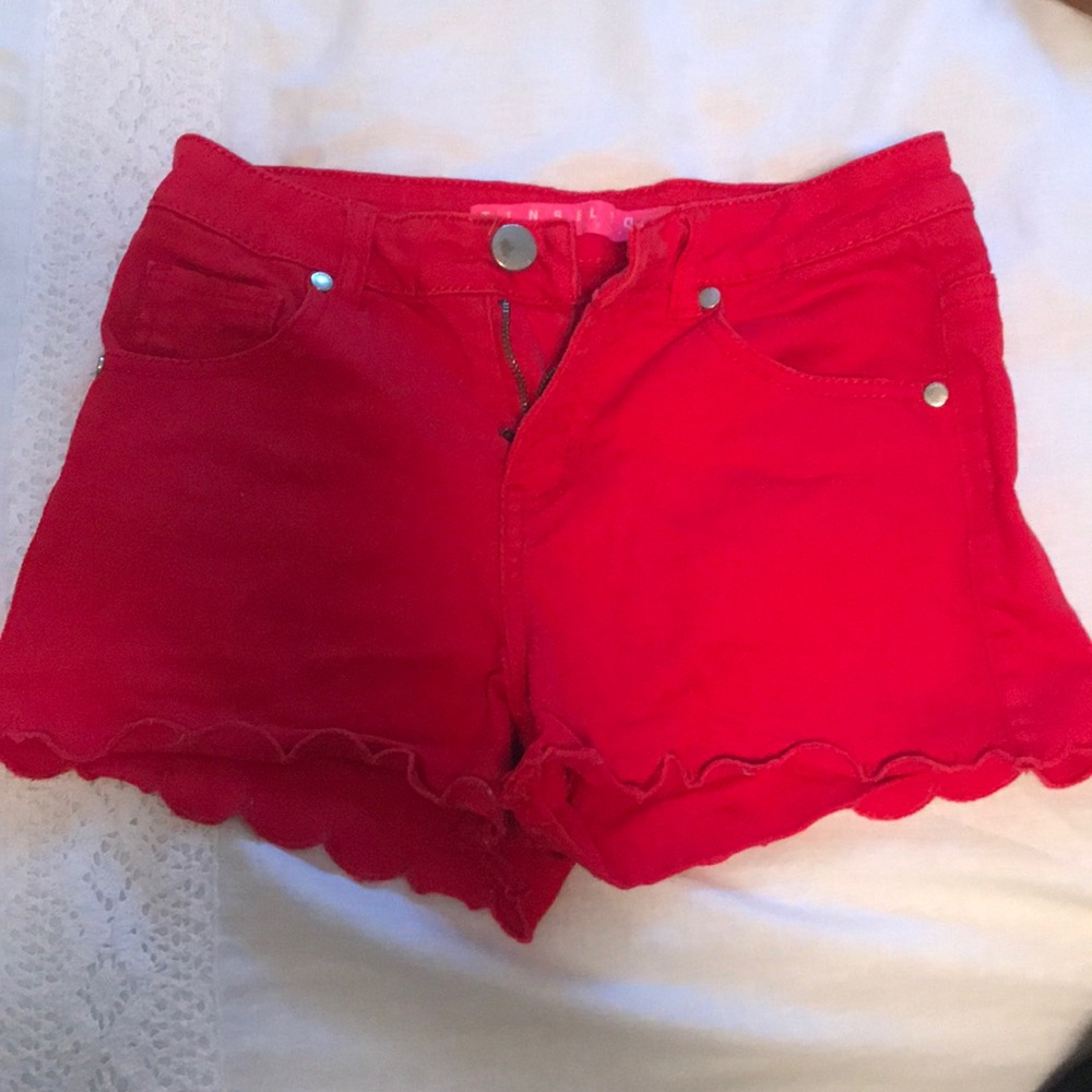 Red scalloped shorts